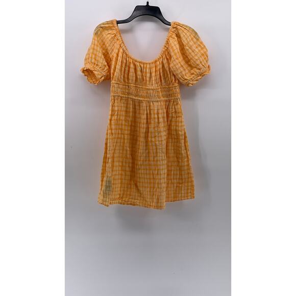 URBAN OUTFITTERS Women’s Yellow Checkered Pixie Milkmaid Mini Dress SZ M - Picture 2 of 11